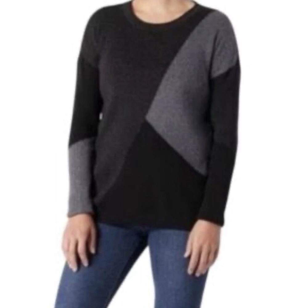 Smartwool Sweater Merino Wool Blend Crew Neck Colorblock Black Grey Womens XS